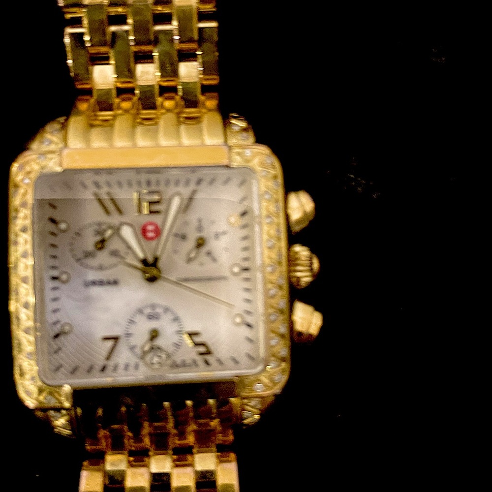 MICHELE DECO 18k PLATED STAINLESS STEEL WITH MOTHER OF PEARL AND DIAMONDS.